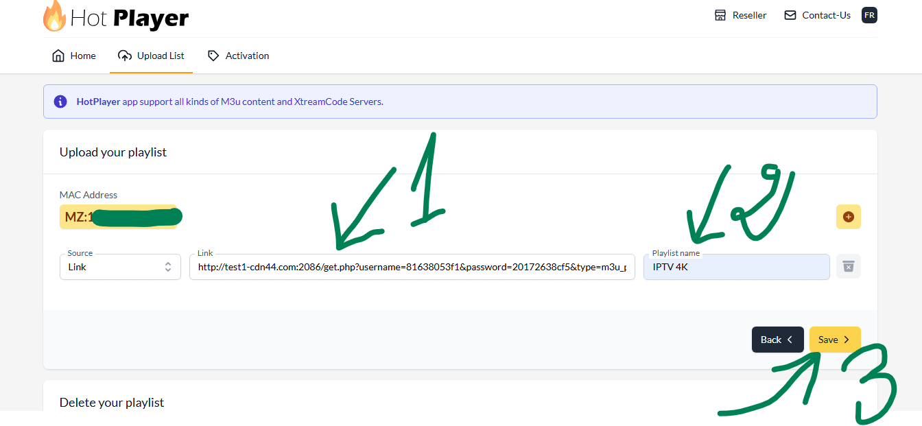 Validation Configuration Hot Player Pro TV