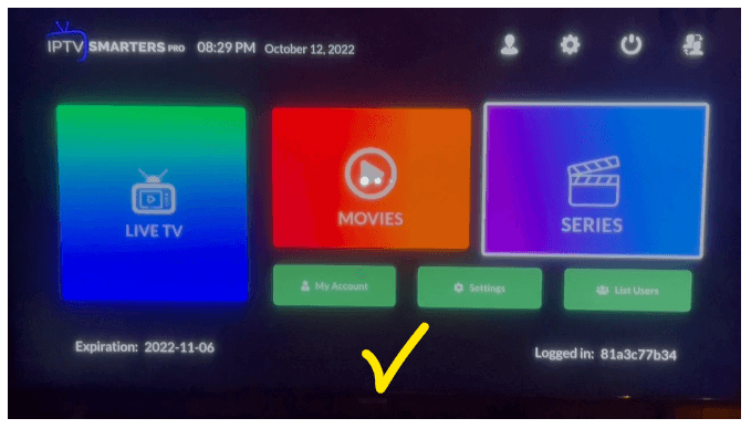 Chargement profil Smarters Pro IPTV
